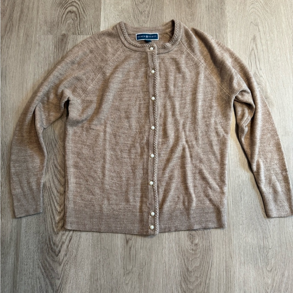 Karen Scott Women's Tan Button-Down Cardigan